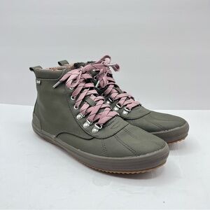 Keds Women’s Size 10 Scout II Olive Green Waterproof Boots Outdoor Pink Laces